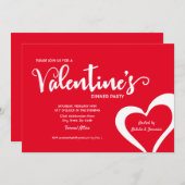 レッドスクリプトバレンタインディナーパーティの招待状 招待状 (正面/裏面)