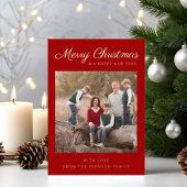 レッドスクリプトフォトクリスマスゴールドフォイルホリデーカード 箔招待状