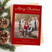 レッドスクリプトフォトクリスマスゴールドフォイルホリデーカード 箔招待状