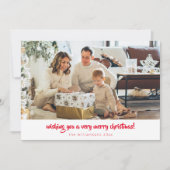 レッドスクリプトミニマリストのクリスマス1写真水平 シーズンカード (正面)