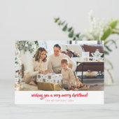 レッドスクリプトミニマリストのクリスマス1写真水平 シーズンカード (スタンド正面)