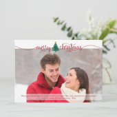 レッドスクリプトメリークリスマスと水の色ツリー シーズンカード (スタンド正面)