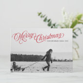 レッドスクリプトメリークリスマスオーバーレイホリデーカード シーズンカード (スタンド正面)