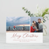 レッドスクリプトメリークリスマスフォトカード シーズンカード (スタンド正面)