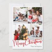 レッドスクリプトメリークリスマス垂直4写真 シーズンカード (正面)