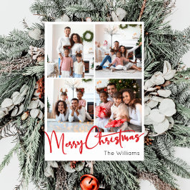 レッドスクリプトメリークリスマス垂直7写真 シーズンカード