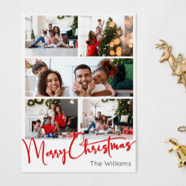 レッドスクリプトメリークリスマス垂直8写真 シーズンカード