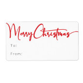 レッドスクリプトメリークリスマス長方形ギフト ラベル (正面)