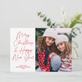 レッドスクリプトメリークリスマス&ハッピーニューイヤー写真 シーズンカード (スタンド正面)