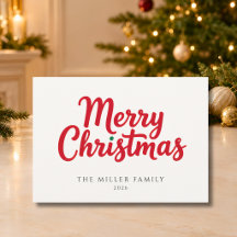 レッドスクリプト メリークリスマス 非フォト クリスマスカード