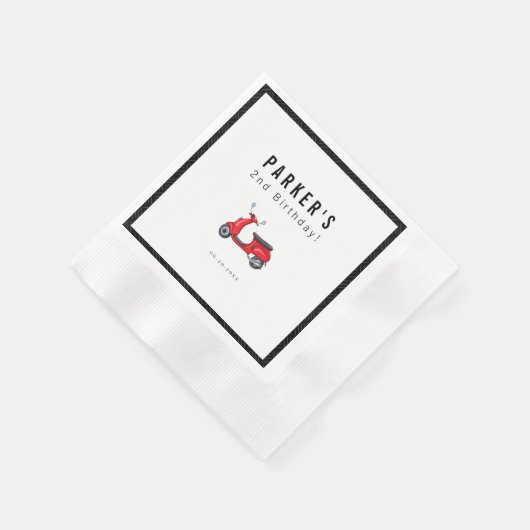 レッドスクーターテーマ誕生日 縁ありカクテルナプキン (角)