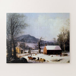 レッドスクールハウスウィンタージョージヘンリーデュリー1858 ジグソーパズル