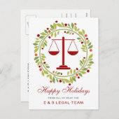 レッドスケールホリーリースシンプル弁護士クリスマス シーズンポストカード (正面/裏面)