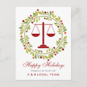 レッドスケールホリーリースシンプル弁護士クリスマス シーズンポストカード (正面)