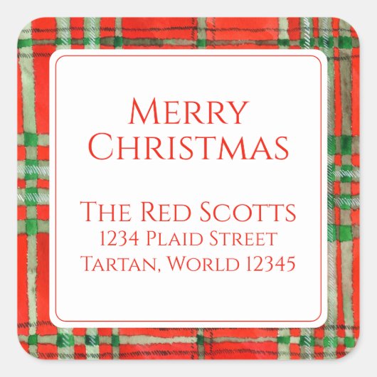 レッドスコットタータンチェックスモールスクエアアドレスシール スクエアシール (正面)