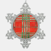 レッドスコットタータンチェックピュータースノーフレークオーナメント スノーフレークピューターオーナメント (正面)