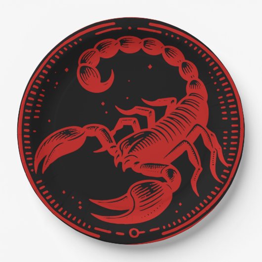 レッドスコーピオンアストロロジー〔占星術の〕十二宮図サイン蠍座パーティー ペーパープレート (正面)