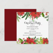 レッドスタイリッシュフローラベリークリスマスパーティー招待状 招待状 (正面/裏面)