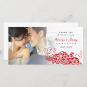 レッドスタイリッシュフローラペイズリーボホシック写真結婚ズ サンキューカード (正面/裏面)