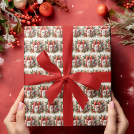 レッドスタイリッシュホワイト水玉模様コケットクリスマス ラッピングペーパー