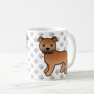 レッドスタッフォードシャーブルテリア かわいいキャラクターデザインの犬 コーヒーマグカップ