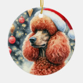 レッドスタンダードプードルウォーター色クリスマス セラミックオーナメント (正面)