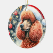 レッドスタンダードプードルウォーター色クリスマス セラミックオーナメント (左)