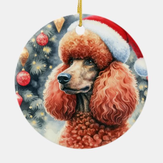 レッドスタンダードプードルウォーター色クリスマス セラミックオーナメント (裏面)