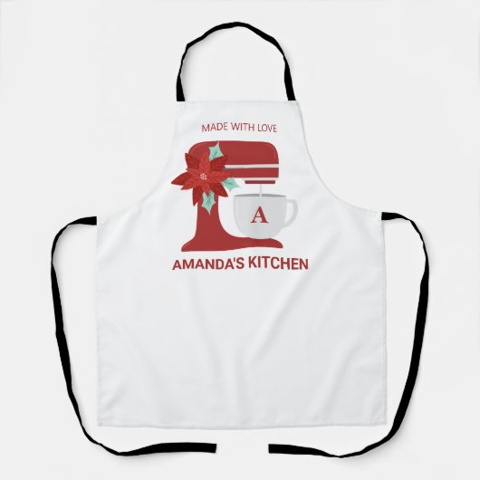 レッドスタンドミキサーベーキング |モノグラム |クリスマス エプロン (正面)