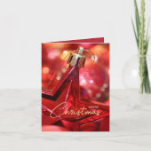 レッドスターオーナメント折り畳みクリスマスフォト カード (正面)