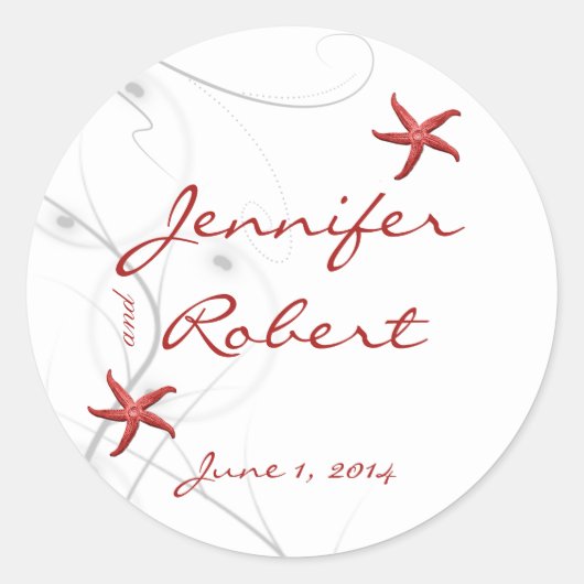 レッドスターフィッシュアンドシルバーサンゴ封筒用シール ラウンドシール (正面)