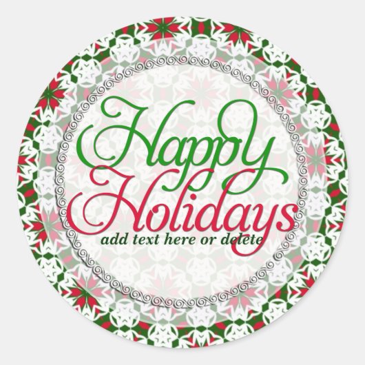 レッドスターリボンハッピーホリデーズギフトラベルシール ラウンドシール (正面)