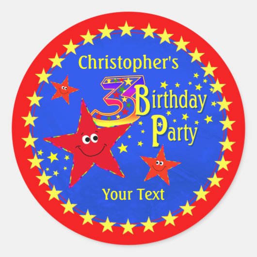 レッドスター3rd誕生日パーティーラウンドステッカー ラウンドシール (正面)