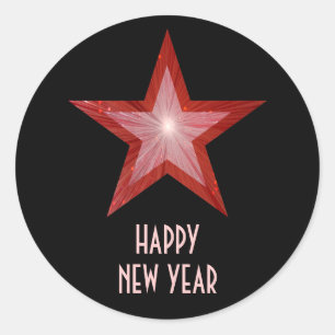 レッドスター「Happy New Year」ラウンドステッカー黒 ラウンドシール