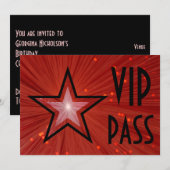 レッドスター'VIP PASS'水平ブラックバック 招待状 (正面/裏面)