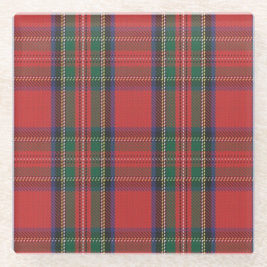 レッドスチュワート王室のタータンチェックグラスコアスター ガラスコースター (正面)