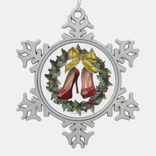 レッドスティレットシューペウタースノーフレークオーナメント スノーフレークピューターオーナメント (正面)