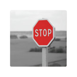 レッドストップロード記号ミニマリスト写真メタルアート メタルプリント