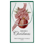 レッドストライプのオーナメントホリデーメリークリスマス スモールペーパーバッグ (裏面)