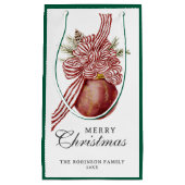 レッドストライプのオーナメントホリデーメリークリスマス スモールペーパーバッグ (正面)