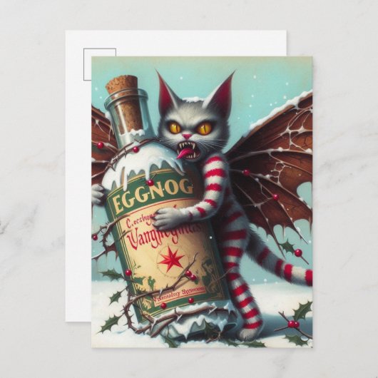 レッドストライプのクリスマスヴァンパイアフェアリー子猫 ポストカード (正面/裏面)