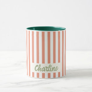 レッドストライプのパステルレトロ名カスタマイズMug マグカップ