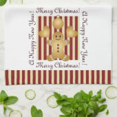 レッドストライプクリスマスクッキーかわいいジンジャーブレッドマン キッチンタオル (折り畳み)