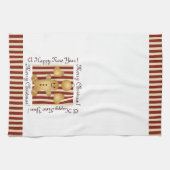 レッドストライプクリスマスクッキーかわいいジンジャーブレッドマン キッチンタオル (横)