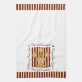 レッドストライプクリスマスクッキーかわいいジンジャーブレッドマン キッチンタオル (縦)