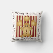 レッドストライプクリスマスクッキーかわいいジンジャーブレッドマン クッション (正面)