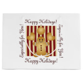 レッドストライプクリスマスクッキーかわいいジンジャーブレッドマン ラージペーパーバッグ (正面)