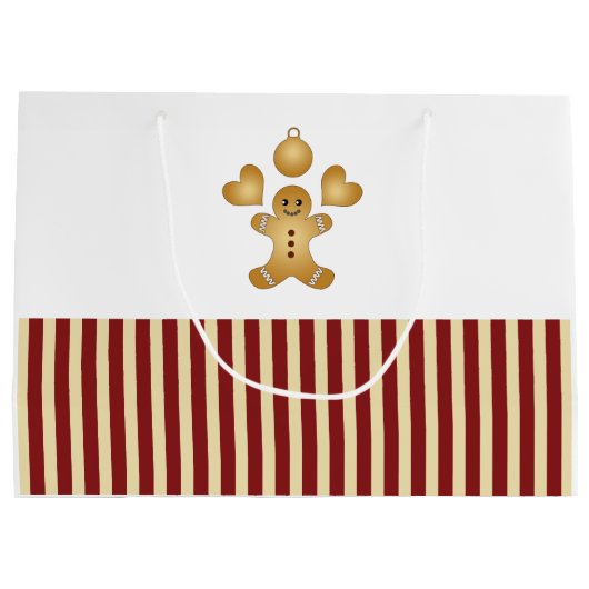 レッドストライプクリスマスクッキーかわいいジンジャーブレッドマン ラージペーパーバッグ (裏面)