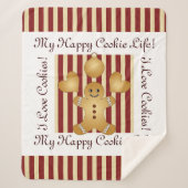 レッドストライプクリスマスクッキージンジャーブレッドマンキッズ シェルパブランケット (正面)