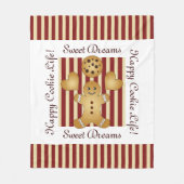 レッドストライプクリスマスクッキージンジャーブレッドマンキッズ フリースブランケット (正面)